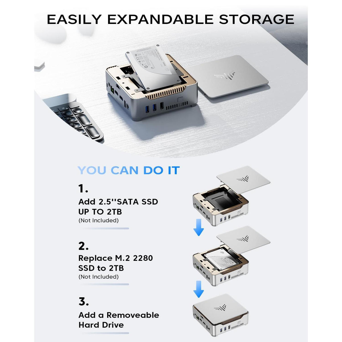 KAMRUI GK3Plus Mini PC, 16GB RAM 512GB M.2 SSD Mini Computers,12th Alder Lake N95 (up to 3.4GHz) Micro PC, 2.5''SSD, Gigabit Ethernet,4K UHD,Three Screen Display, WiFi,BT,VESA/Home/Business Small pc