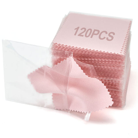 PINGMIC 120PCS Jewelry Cleaning Cloth, Professional Polishing Cloth Individually Wrapped, Pink Silver Polishing Cloth for Jewelry Sterling Silver Gold Platinum Watch Coins and More (3.15 inch x 3.15 inch)