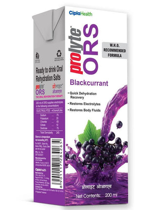 Cipla Prolyte Ors Ready To Drink Oral Rehydration Liquid Contains Vital Electrolytes|Restores Body Fluids & Electrolytes Lost Due To Diarrhea & Vomiting|Who Formula (Black Currant, Pack Of 30)