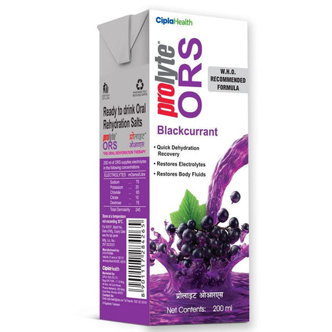 Cipla Prolyte Ors Ready To Drink Oral Rehydration Liquid Contains Vital Electrolytes|Restores Body Fluids & Electrolytes Lost Due To Diarrhea & Vomiting|Who Formula (Black Currant, Pack Of 30)