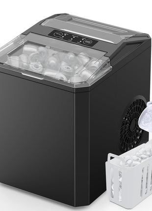 Sweetcrispy Countertop Ice Maker with Scoop, Basket and Handle, Portable Ice Machine 9 Cubes Ready in 6 Mins, 26.5lbs in 24Hrs, 2 Sizes for Home Kitchen Office Bar Party, Coal Black