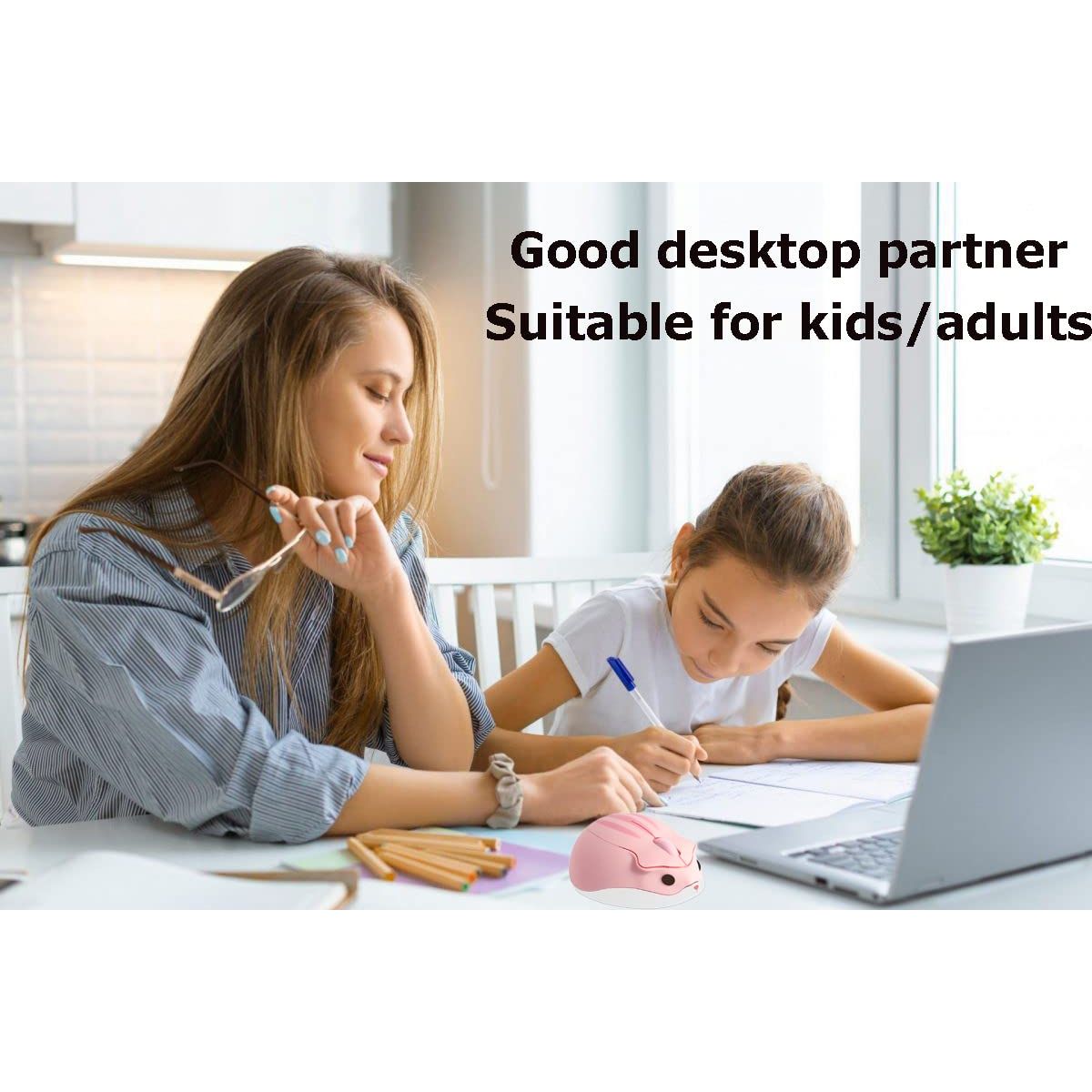 2.4GHz Wireless Mouse Cute Hamster Shape Less Noice Portable Mobile Optical 1200DPI USB Mice Cordless Mouse for PC Laptop Computer Notebook MacBook Kids Girl Men Women Adults Gift (Pink)