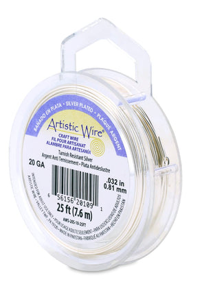 Artistic Wire, 20 Gauge Silver Plated Tarnish Resistant Colored Copper Craft Wire, Tarnish Resistant Silver, 25 ft