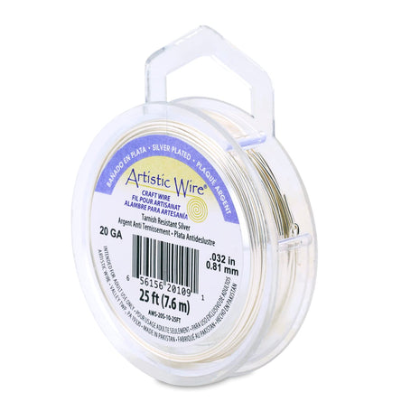 Artistic Wire, 20 Gauge Silver Plated Tarnish Resistant Colored Copper Craft Wire, Tarnish Resistant Silver, 25 ft