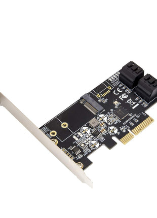 IO Crest SI-PEX40138 Internal 4 Port Non-Raid SATA III 6GB/S with M.2 B-Key 22x42 Pci-E X4 Controller Card for Desktop PC Support SSD and HDD with Low Profile Bracket. JMB585 Chipset