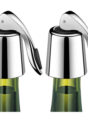 2-Pack Wine Stoppers, Airtight Seals to Keep Wine Fresh, Easy Press-to-Seal | Leakproof for horizontal storage, Expanding silicone seal, Reusable, Sleek stainless steel design, Ideal gift for wine lovers