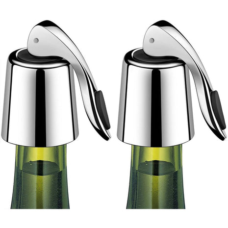 2-Pack Wine Stoppers, Airtight Seals to Keep Wine Fresh, Easy Press-to-Seal | Leakproof for horizontal storage, Expanding silicone seal, Reusable, Sleek stainless steel design, Ideal gift for wine lovers