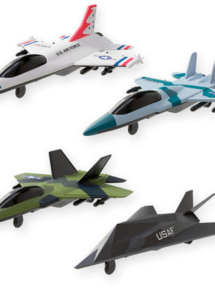 United Sates Air Force 4-Pack Toy Jet Squadron Die Cast Airplanes, Pull Back Military Fighter Jets, Diecast Air Plane Models