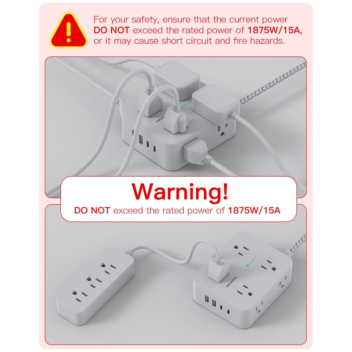 Surge Protector Power Strip - HANYCONY 8 Outlets 4 USB (2 USB C) Charging Ports, Multi Plug Outlet Extender, 5Ft Braided Extension Cord, Flat Plug Wall Mount Desk Charging Station for Home Office ETL