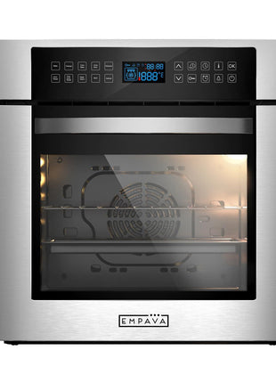 Empava 24" 10 Cooking Functions W/ Rotisserie Electric LED Digital Display Touch Control Built-in Convection Single Wall Oven EMPV-24WOC02 | Deluxe 360° ROTISSERIE with Sensitive Touch Control EMPV-24WOC02