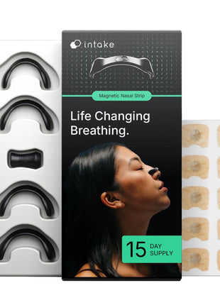 Intake Breathing Nasal Strip Starter Kit (15 Count, Black)   Boost Oxygen Intake, Reduce Snoring, Improve Sleep Quality   Sweat Resistant, Skin Safe Nasal Strips   Extra Strength Snoring Solution