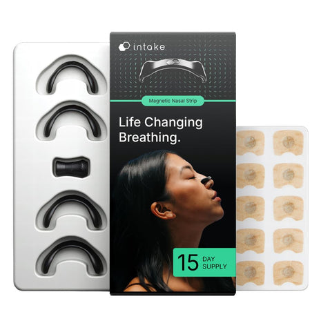 Intake Breathing Nasal Strip Starter Kit (15 Count, Black)   Boost Oxygen Intake, Reduce Snoring, Improve Sleep Quality   Sweat Resistant, Skin Safe Nasal Strips   Extra Strength Snoring Solution