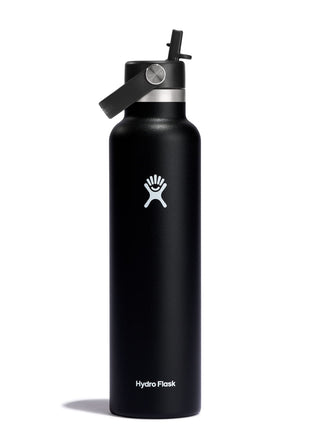 Hydro Flask Water Bottle - Insulated Stainless Steel - Straw Lid, Non Spill, Leakproof 24 Oz Black