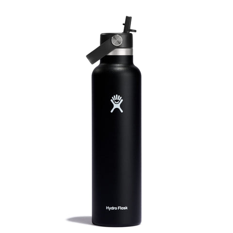 Hydro Flask Water Bottle - Insulated Stainless Steel - Straw Lid, Non Spill, Leakproof 24 Oz Black