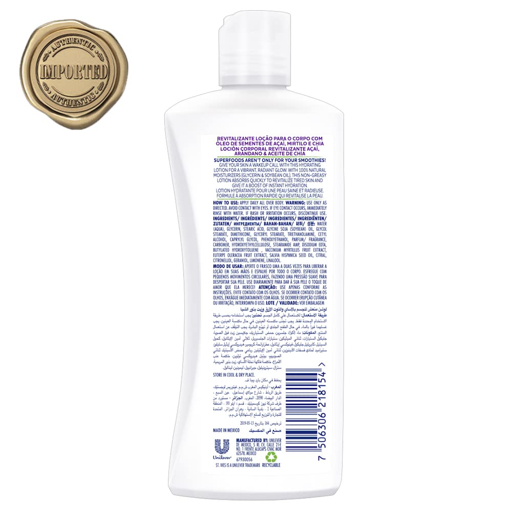 St. Ives Revitalizing Blueberry Body Lotion,100% Natural Moisturizers,Paraben Free,Non-greasy formula,Hydrated &Glowing skin,imported,200ml