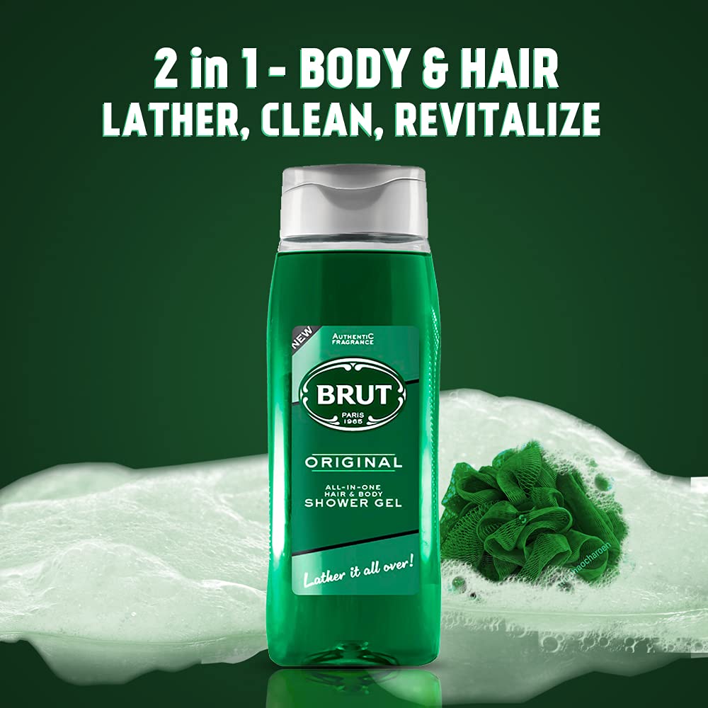 Brut Original ALL-IN-ONE Shower gel for Hair & Body | Body Wash for Men| Authentic Fragrance 500ml