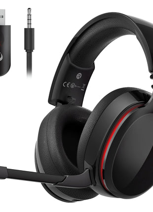 Gtheos 2.4GHz Wireless Gaming Headset for PS5, PS4 Fortnite & Call of Duty/FPS Gamers, PC, Nintendo Switch, Bluetooth 5.3 Gaming Headphones with Mic, Stereo Sound, Red Light -BlackRed