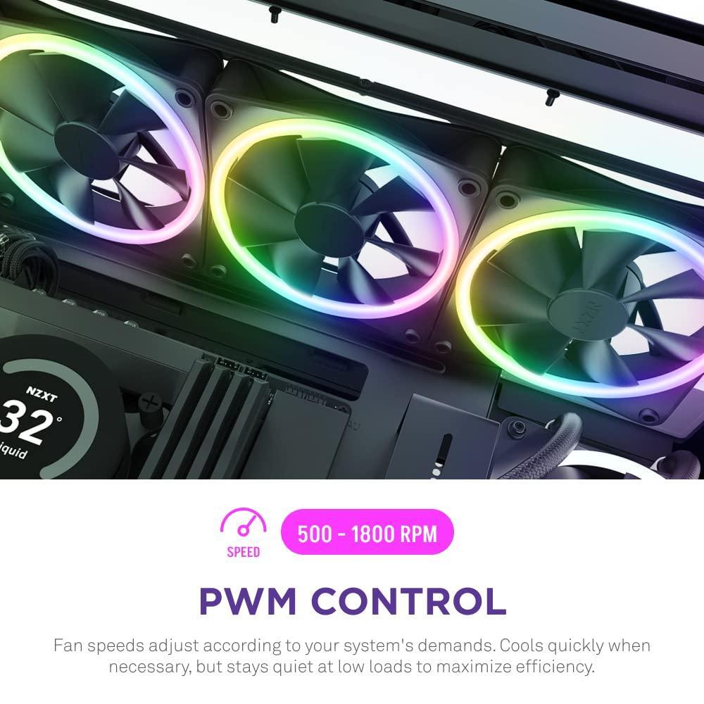 NZXT F140 RGB – 140mm RGB PWM PC Fan – High Airflow, Low Noise – Fluid Dynamic Bearing – Single (Requires NZXT RGB Controller for CAM Software) – 18 LEDs – Black