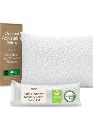 Coop Home Goods Original Adjustable Pillow, Queen Size Bed Pillows for Sleeping, Cross Cut Memory Foam Pillows - Medium Firm Back, Stomach and Side Sleeper Pillow, CertiPUR-US/GREENGUARD Gold