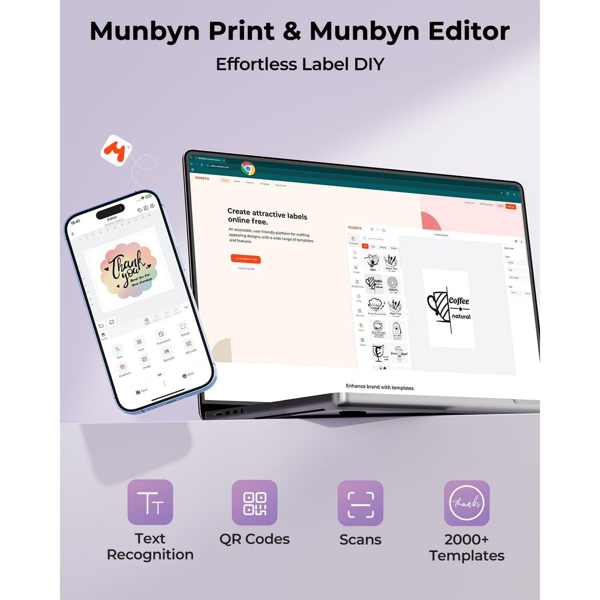 MUNBYN Bluetooth Thermal Label Printer, 130B Wireless 4x6 Shipping Label Printer for Shipping Packages Small Business Office or Home, Compatible with iPhone Android iPad Windows macOS Chrome Etsy eBay