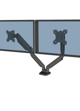 Fellowes Platinum Series Dual Monitor Arm for 40-Inch Monitors, Full Motion, 360° Rotation, VESA Mount with Grommet or Clamp, USB Ports, Ergonomic, Black, 8042501