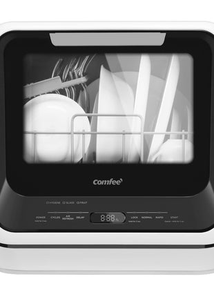 COMFEE' Portable Mini Dishwasher Countertop with 1.32Gal Built-in Water Tank for Apartments& RVs, No Hookup Needed, 6 Programs, 360° Dual Spray, 162°F High-Temp& Air-Dry Function