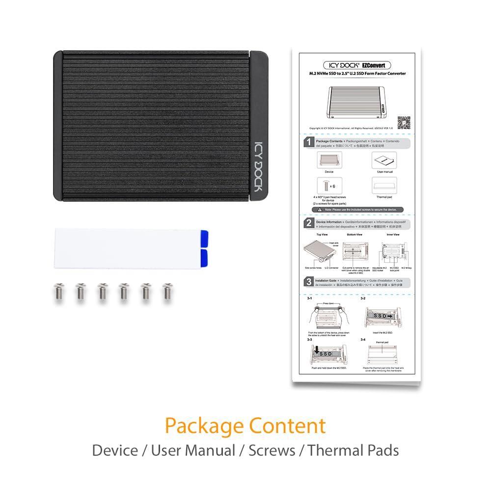 ICY DOCK M.2 PCIe 3.0/4.0 NVMe SSD to 2.5" U.2 SSD Converter / Mounting Adapter with Heatsink | EZConvert MB705M2P-B