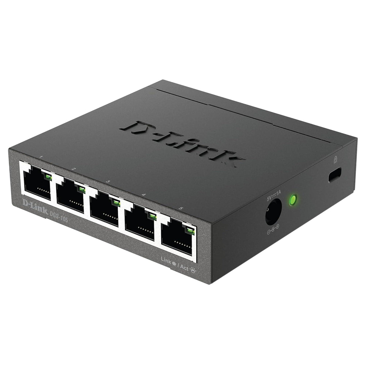 D-Link Ethernet Switch, 5 Port Gigabit Unmanaged Metal Desktop Plug and Play Compact (DGS-105),Black