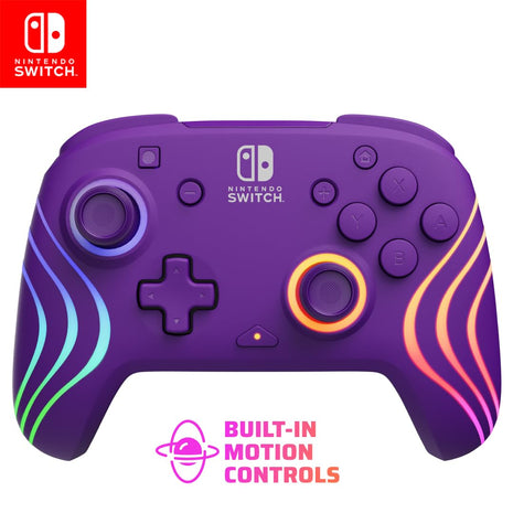 PDP Afterglow Wave Wireless RGB Gaming Controller for Nintendo Switch 2 | Nintendo Switch Lite, OLED, RGB LED Lighting, App Customization, Rechargeable 20-Hr Battery, 2 Mappable Back Buttons, Purple