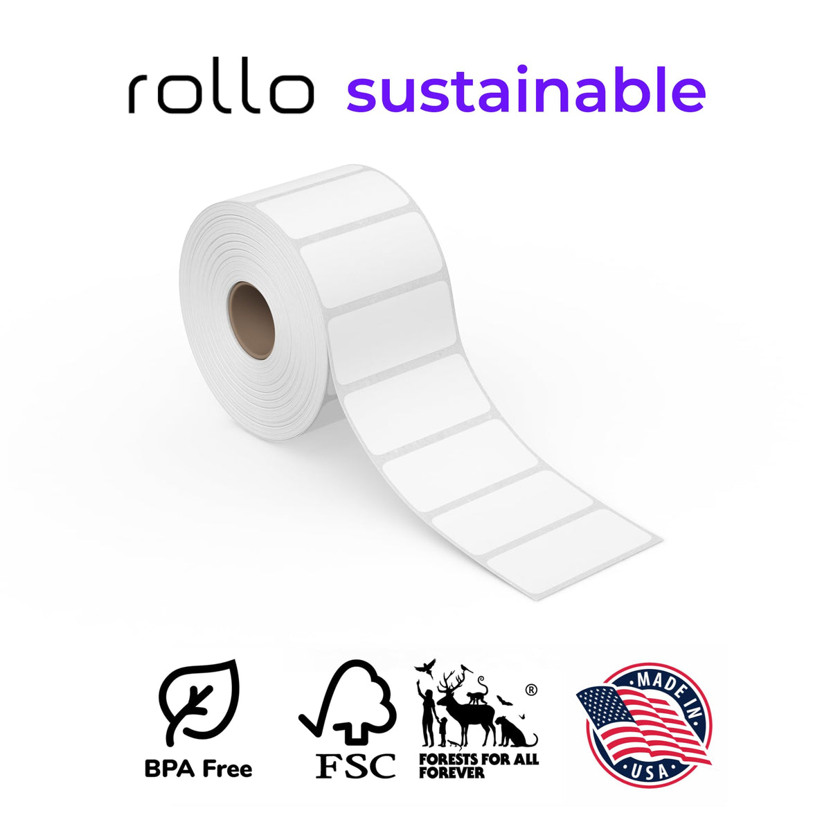 Rollo Direct Thermal 2x1 Barcode Labels - Roll of 1,000 Thermal Labels for Shipping (Commercial Grade Stickers)