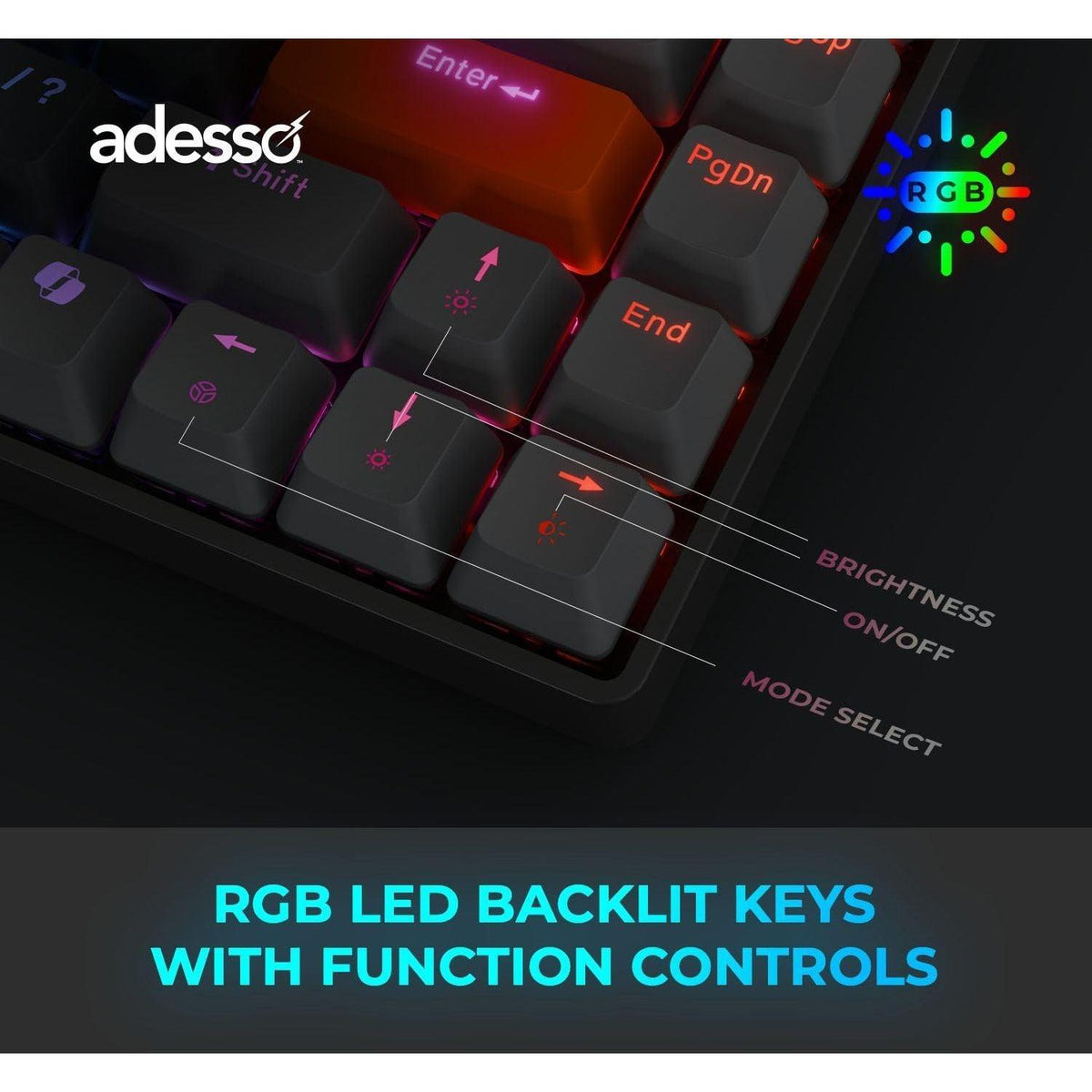ADESSO EasyTouch 1000 Wired/Wireless/Bluetooth Multi-OS Illuminated Mechanical VIA Mini Keyboard with Copilot Ai Hotkey