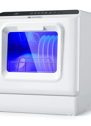 ecozy Portable Dishwasher Countertop, Mini Dishwasher with a Built-in 5L Water Tank, No Hookup Needed, 6 Washing Programs, Extra Air Drying Function for Apartments, Camping and RV