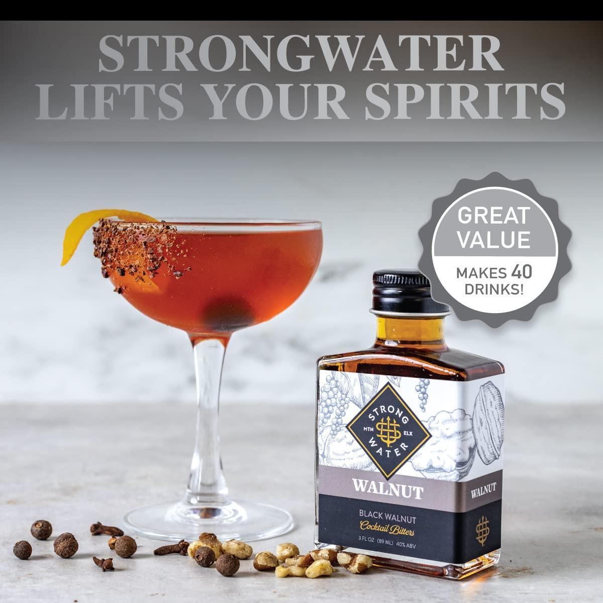 Strongwater Black Walnut Bitters (40 Servings) - Rich, Nutty Walnut Bitters for Cocktails - Pair with a Manhattan, Coffee, or for Old Fashioned - 3oz, 1 Pack