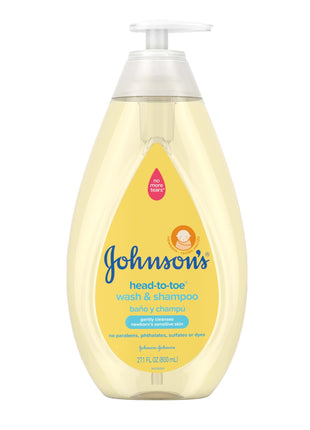 Johnson's Head-to-Toe Gentle Tear-Free Baby & Newborn Wash & Shampoo, Sulfate-, Paraben- Phthalate- & Dye-Free, Hypoallergenic Wash for Sensitive Skin & Hair, 27.1 fl. Oz