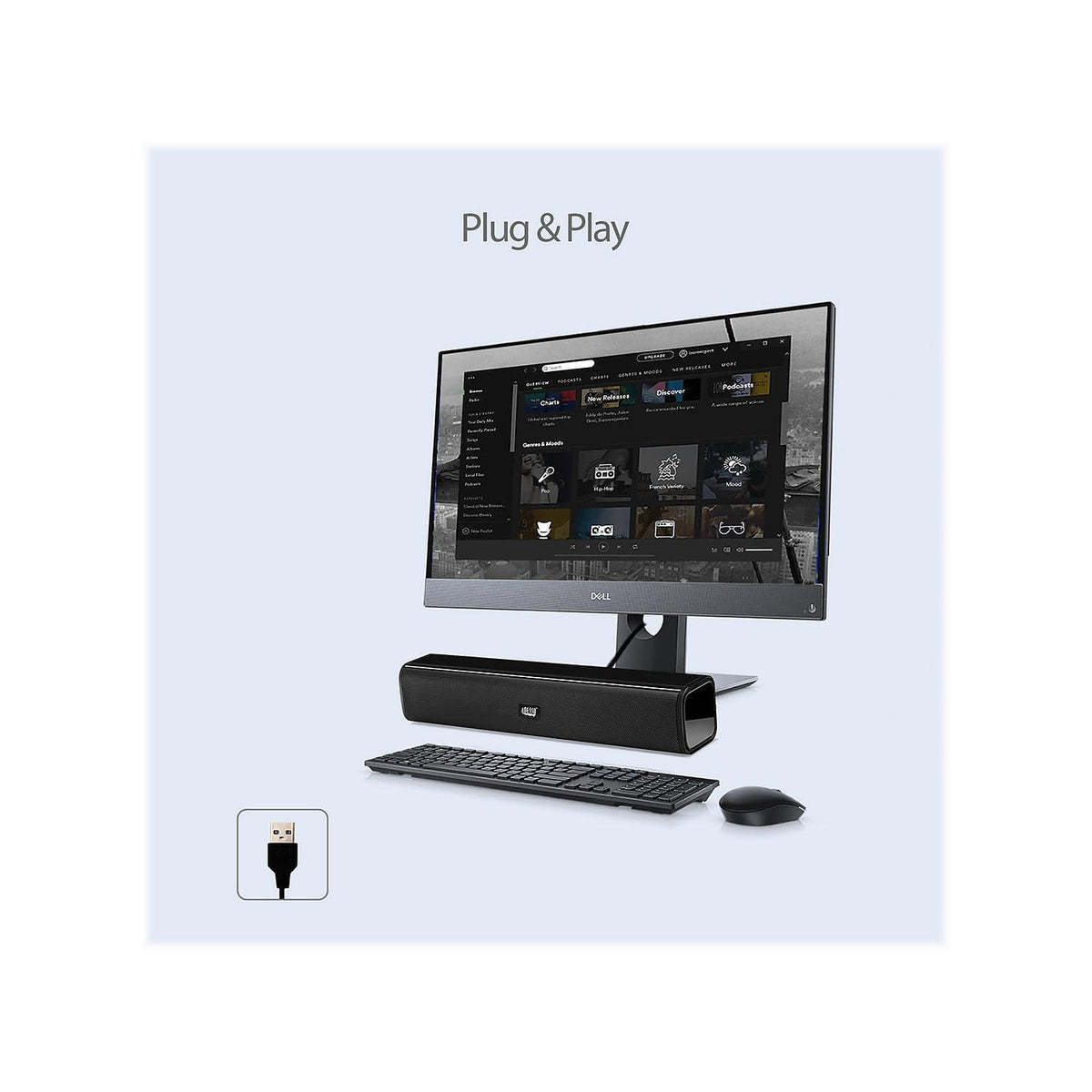 Adesso Xtream S5 USB Sound Bar Speaker for PC Desktop 5W x 2, Black
