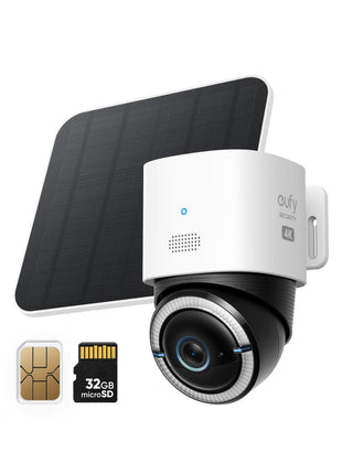 eufy Security 4G LTE Cam S330, 4K Cellular Solar Security Cameras Wireless Outdoor, Pan and Tilt, 4G and Wi-Fi Duo-Mode, AI Tracking, with SIM Card and 32GB SD Card, No WiFi, No Problem