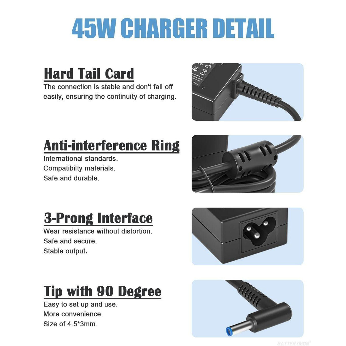 45W 19.5V 2.31A Laptop Power Adapter Charger Compatible with HP 741727-001 721092-001 719309-001 HSTNN-DA40 ADP-45WD B, Pavilion TouchSmart 11 13 15 Stream 14 13 Notebook Charging Cord with Blue Tip