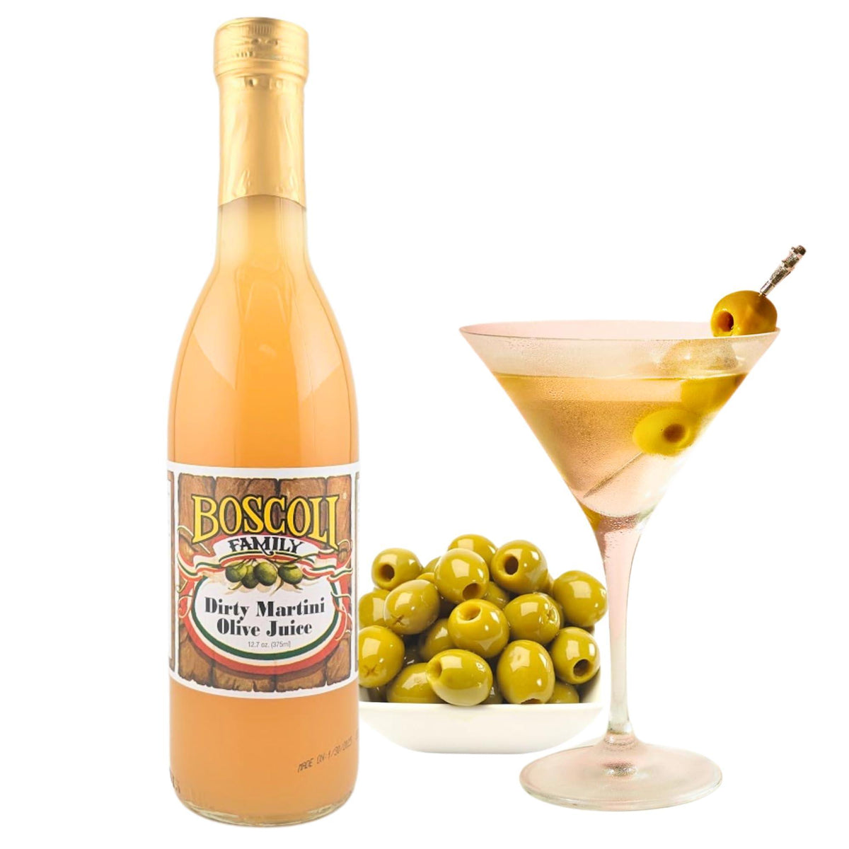 Boscoli Dirty Martini Olive Juice - 12.7 oz Bottle, Pack of 3, All Natural, Gluten-Free - Premium Cocktail Mixer for Martinis & Bloody Marys