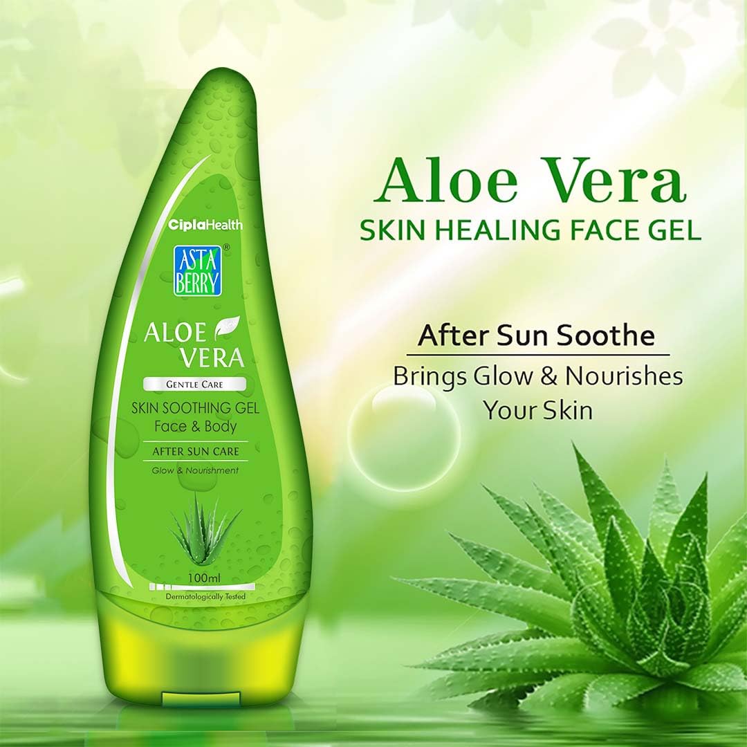 Astaberry Aloe Vera Gel - Skin Healing Gel Face & Body | Sun & Pollution Damages | Reduces acne | blemishes & scars | Unclogs the pores| 100 ml (Pack of 2)