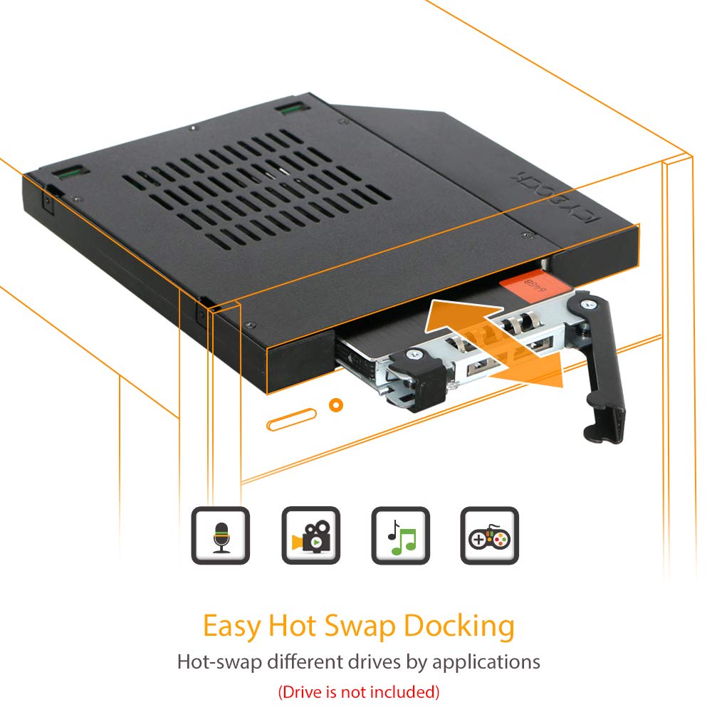 ICY DOCK 2.5" SSD / HDD Hot-Swap SATA Mobile Rack for 12.7mm Slim CD/DVD-ROM Optical Bay | ToughArmor MB411SPO-1B (Fits 12.7mm Height ODD Slot)