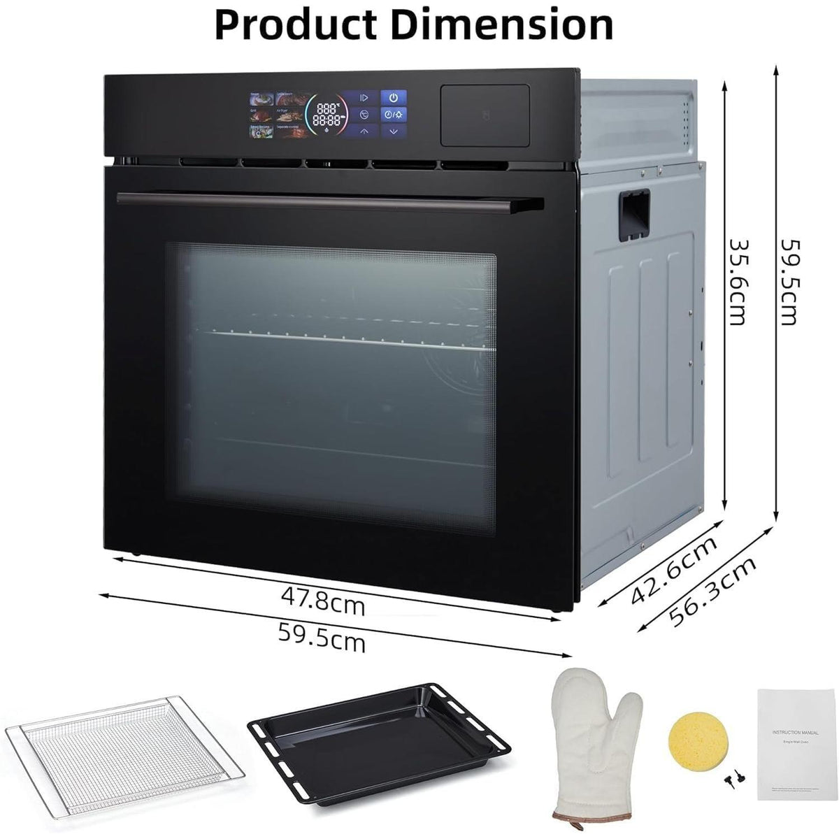 24" Single Wall Oven, 2.5 Cu.ft. Built-in Electric Wall Oven with 8 Cooking Functions, 360° ROTATING ROTISSERIE, Touch Control, Timer, Stainless Steel Wall Oven for Kitchen