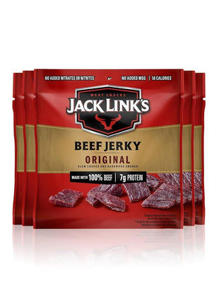 Jack Link's Beef Jerky, Original, Multipack Bags   Flavorful Meat Snacks for Lunches, Ready to Eat Protein Snacks, Individual Packs   7g of Protein, Made with 100% Beef   0.625 oz (Pack of 5)