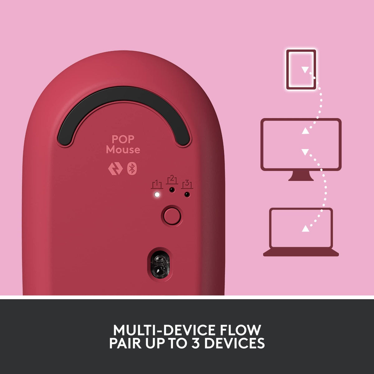 Logitech POP Mouse, Wireless Mouse with Customizable Emojis, SilentTouch Technology, Precision/Speed Scroll, Compact Design, Bluetooth, Multi-Device, OS Compatible - Heartbreaker Rose