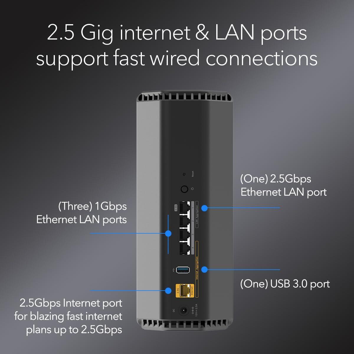 NETGEAR Nighthawk Dual-Band WiFi 7 Router (RS200) – Security Features, BE6500 Wireless Speed (up to 6.5 Gbps) - Covers up to 2,500 sq. ft., 80 Devices – 2.5 Gig Internet Port - Free Expert Help
