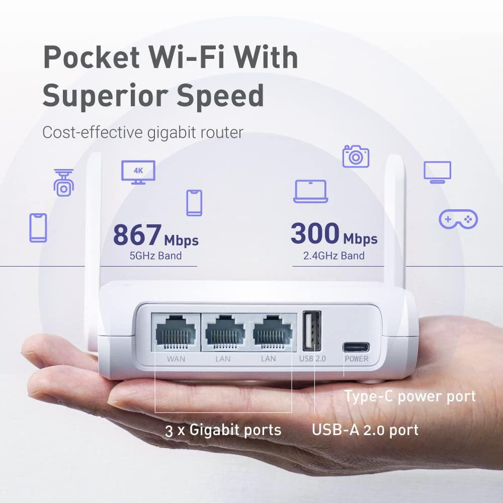 GL.iNet GL-SFT1200 (Opal) Portable WiFi Travel Router, Mini VPN Wireless Router for Fiber Optic Modem, Mobile Internet WiFi Repeater, Dual Band Openwrt Computer Routers, Home/Business/RV/Cruise