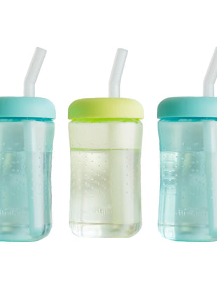 The First Years Squeeze & Sip Toddler Straw Cups - Squeezable Transition Sippy Cup with Silicone Straw - Toddler Feeding Supplies - 7 Oz - 3 Count - Ages 6 Months and Up