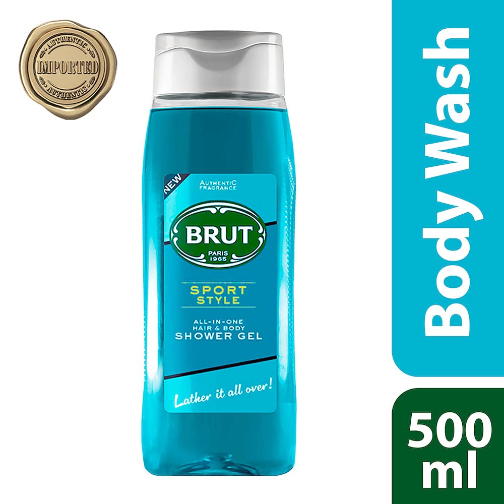 Brut Sport Style ALL-IN-ONE Shower gel for Hair & Body | Body Wash for Men| Authentic Fragrance 500ml