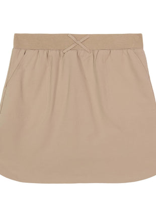 IZOD Girls' School Uniform Pull-on Scooter Skirt with Undershorts, Knit Waistband & Functional Pockets, Wrinkle Resistant, Khaki, 6