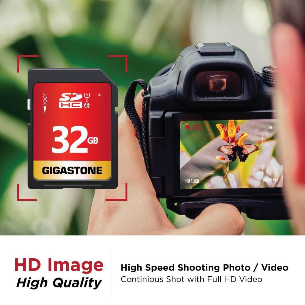 GIGASTONE 32GB SD Card 5-Pack UHS-I U1 Class 10 SDHC Memory Card High-Speed Full HD Video Compatible with Canon Digital Camera, SPYPOINT TACTACAM WOSPORTS Trail Camera, with 5 Mini Cases