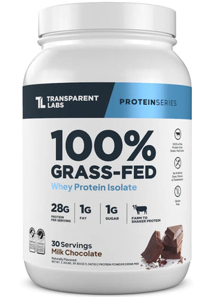 Transparent Labs Grass-Fed Whey Protein Isolate - Naturally Flavored, Gluten Free Whey Protein Powder with 28g of Protein per Serving & 9 Amino Acids - 30 Servings, Milk Chocolate